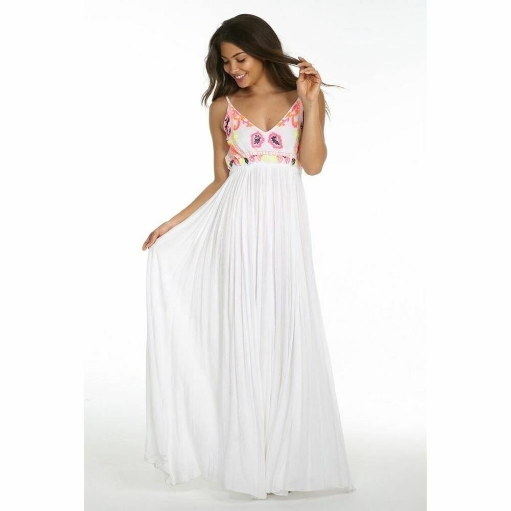 RAGA Embroidered Empire Waist Boho Maxi Dress XS